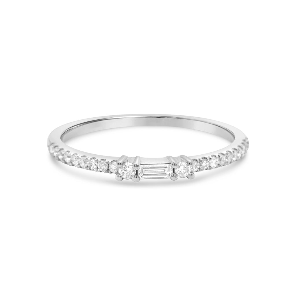 14k White Gold Single Baguette Diamond Band Ring