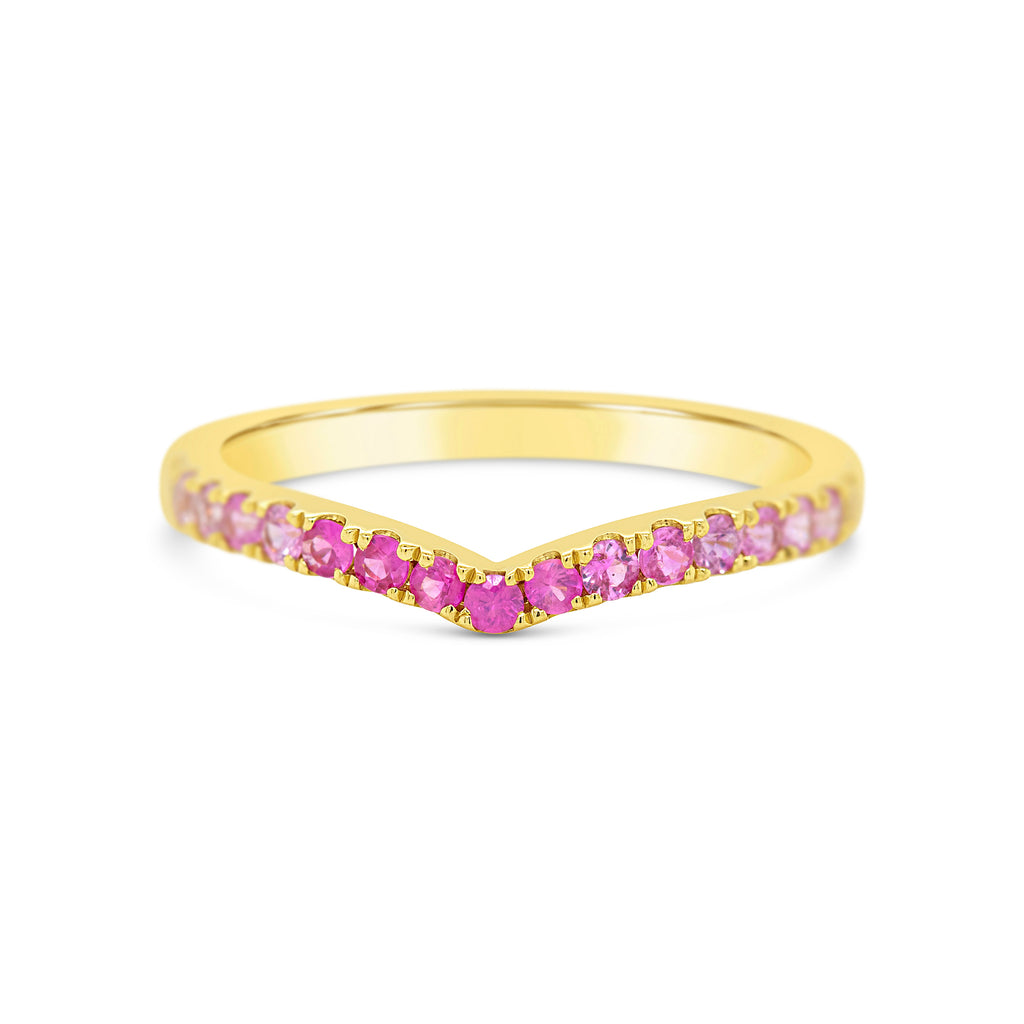 14k Yellow Gold Pink Sapphire Wishbone Ring