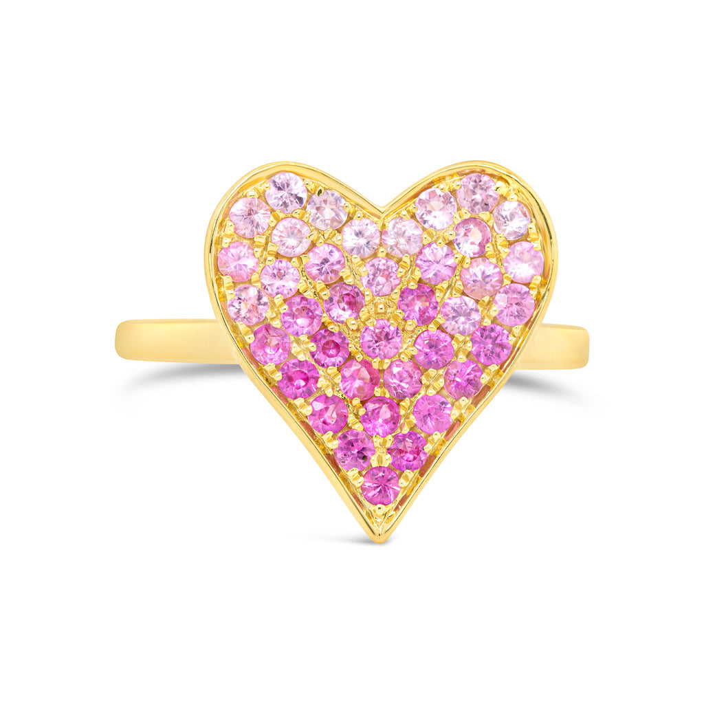 14k Yellow Gold Pave Pink Sapphire Heart Ring