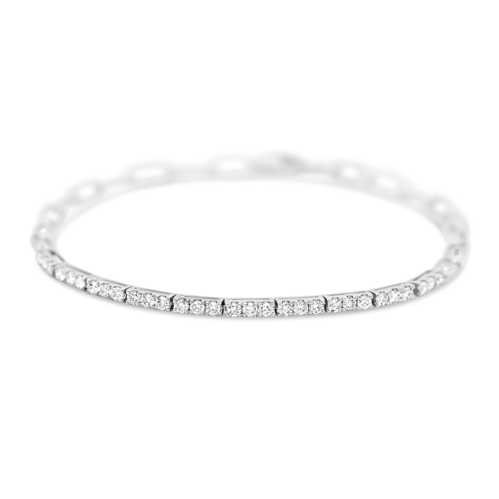 14k White Gold Paper Clip and Diamond Duo Bracelet