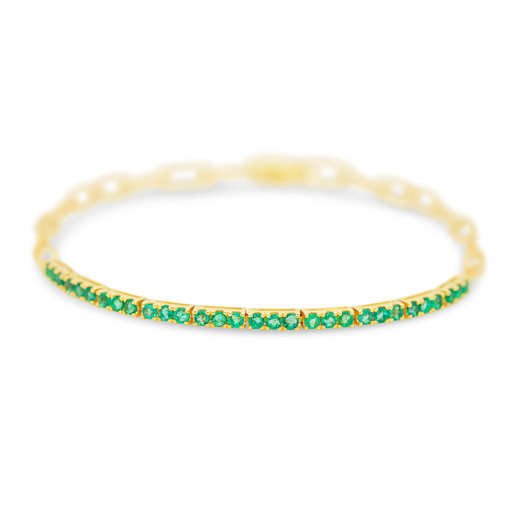 14k Yellow Gold Emerald and Paperclip Link Bracelet