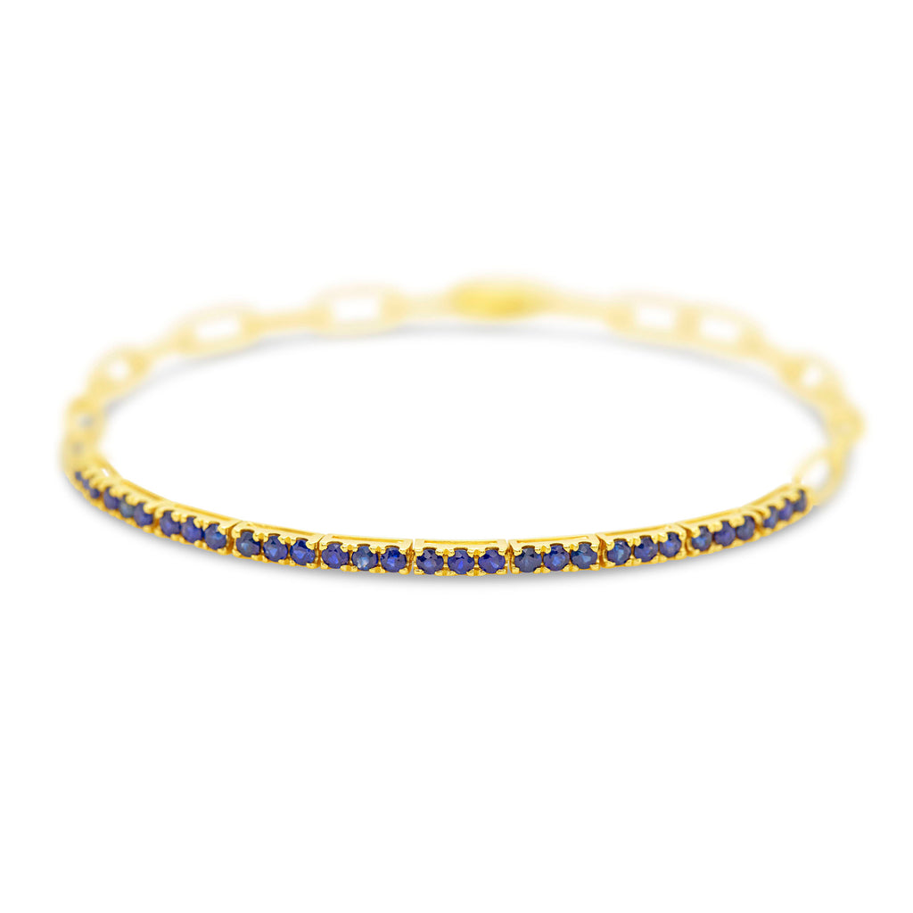 14k Yellow Gold Blue Sapphire and Paperclip Link Bracelet