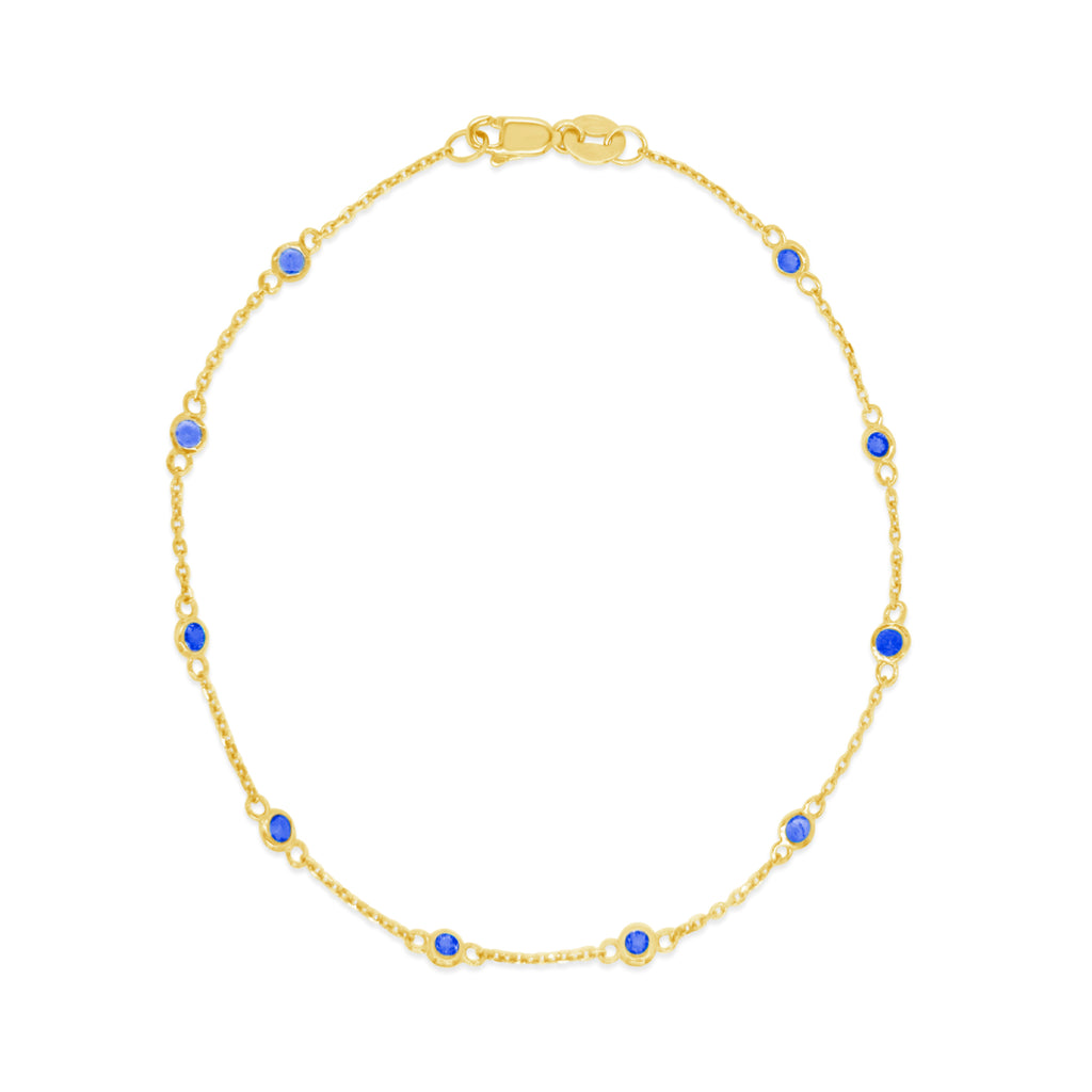 14k Yellow Gold Bezel Set Sapphire Station Bracelet