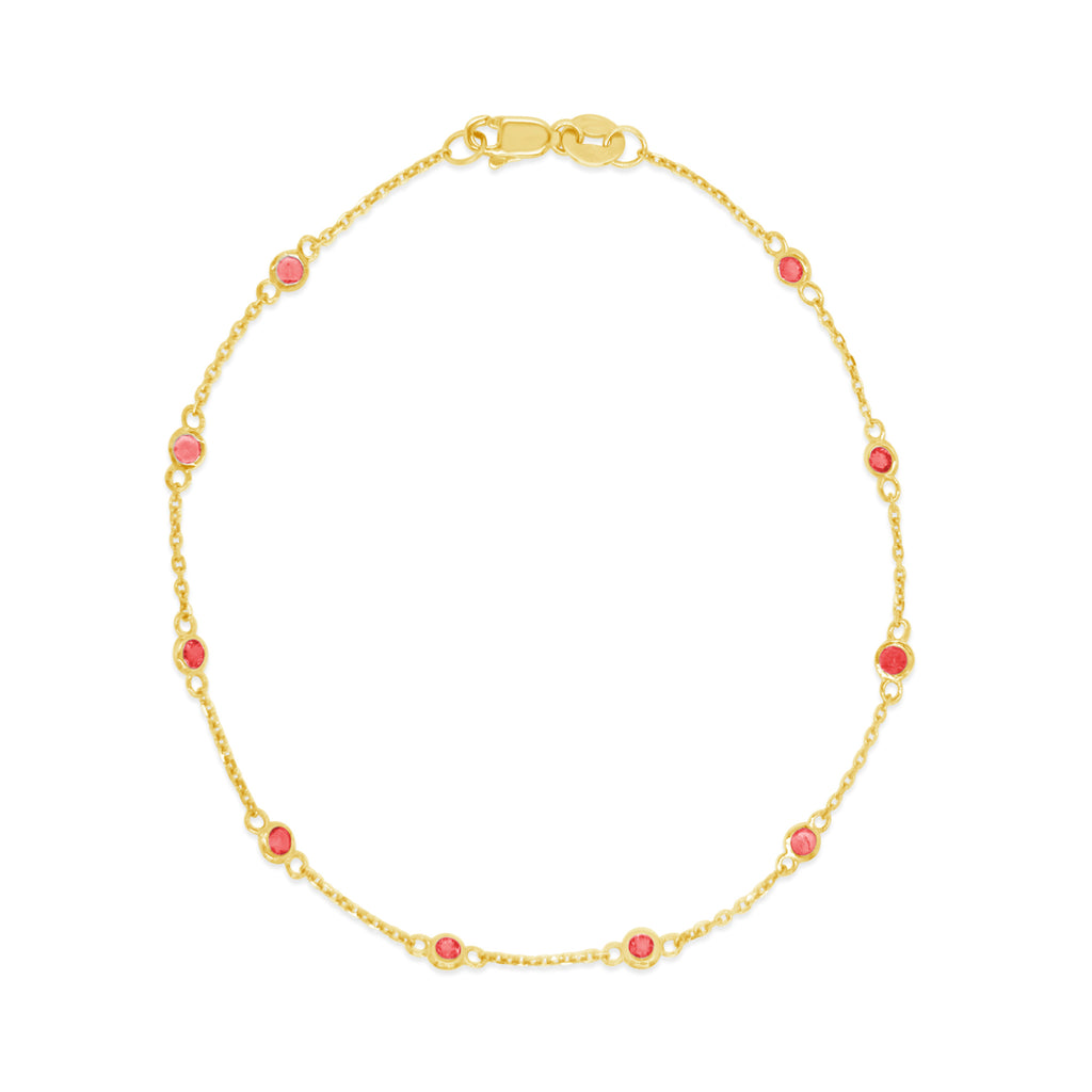 14k Yellow Gold Bezel Set Ruby Station Bracelet