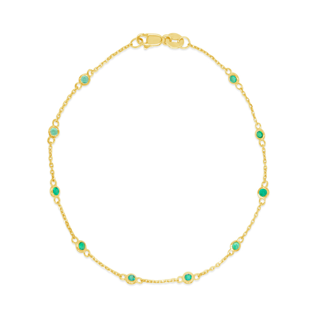 14k Yellow Gold Bezel Set Emerald Station Bracelet