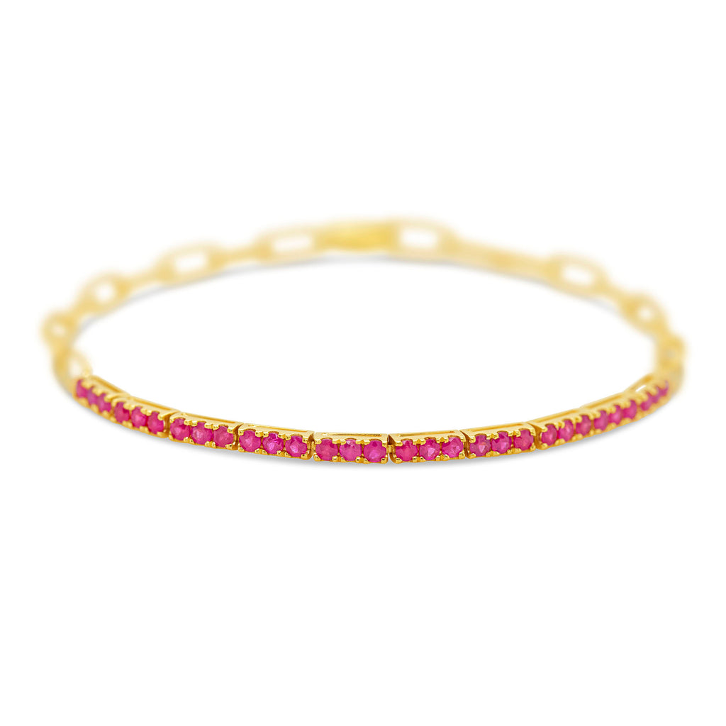 14k Yellow Gold Ruby and Paperclip Link Bracelet