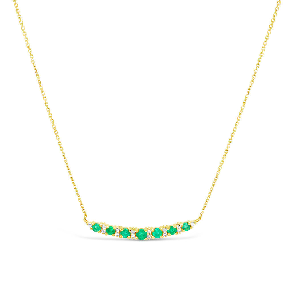 14k Yellow Gold Emerald and Diamond Bar Necklace