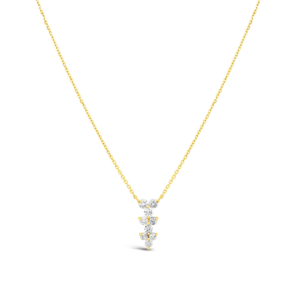 14k Yellow Gold Diamond Flower Drop Necklace