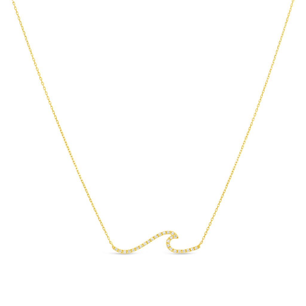 14k Yellow Gold Diamond Wave Necklace