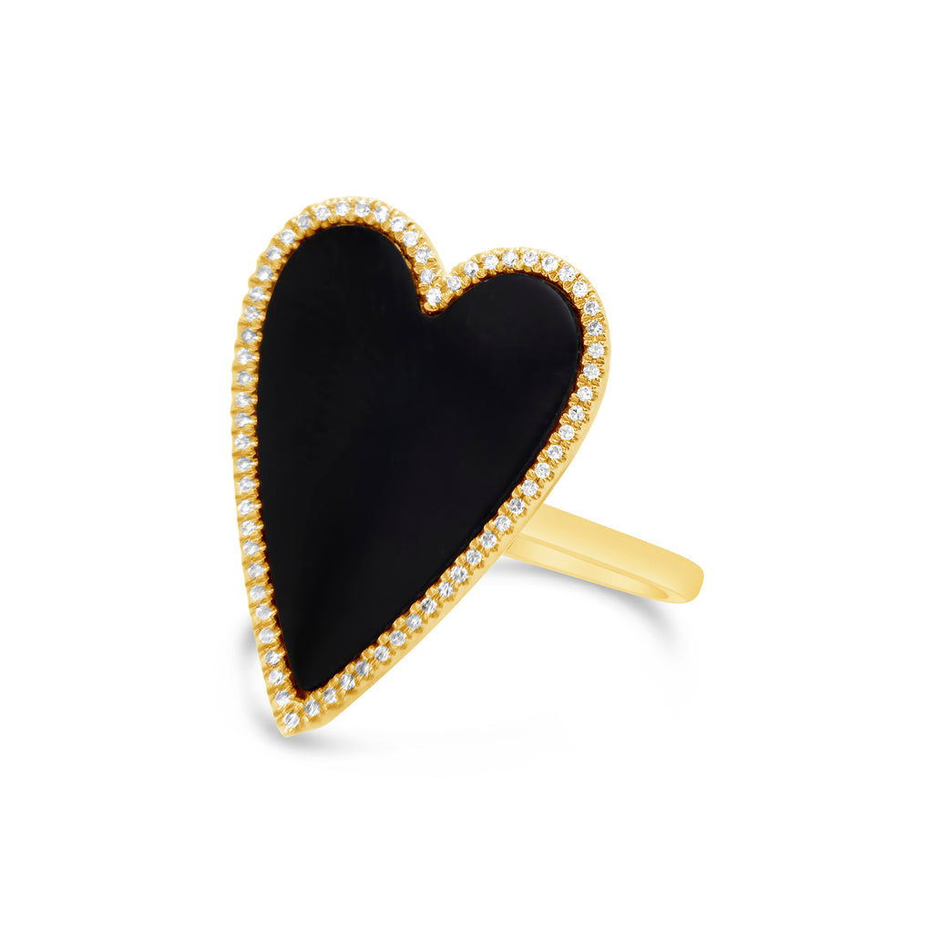 14k Yellow Gold Black Onyx Diamond Heart Ring