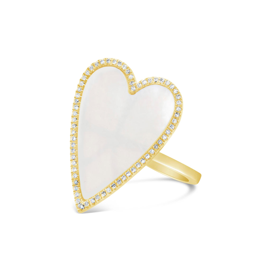 14k Yellow Gold Mother of Pearl Diamond Heart Ring