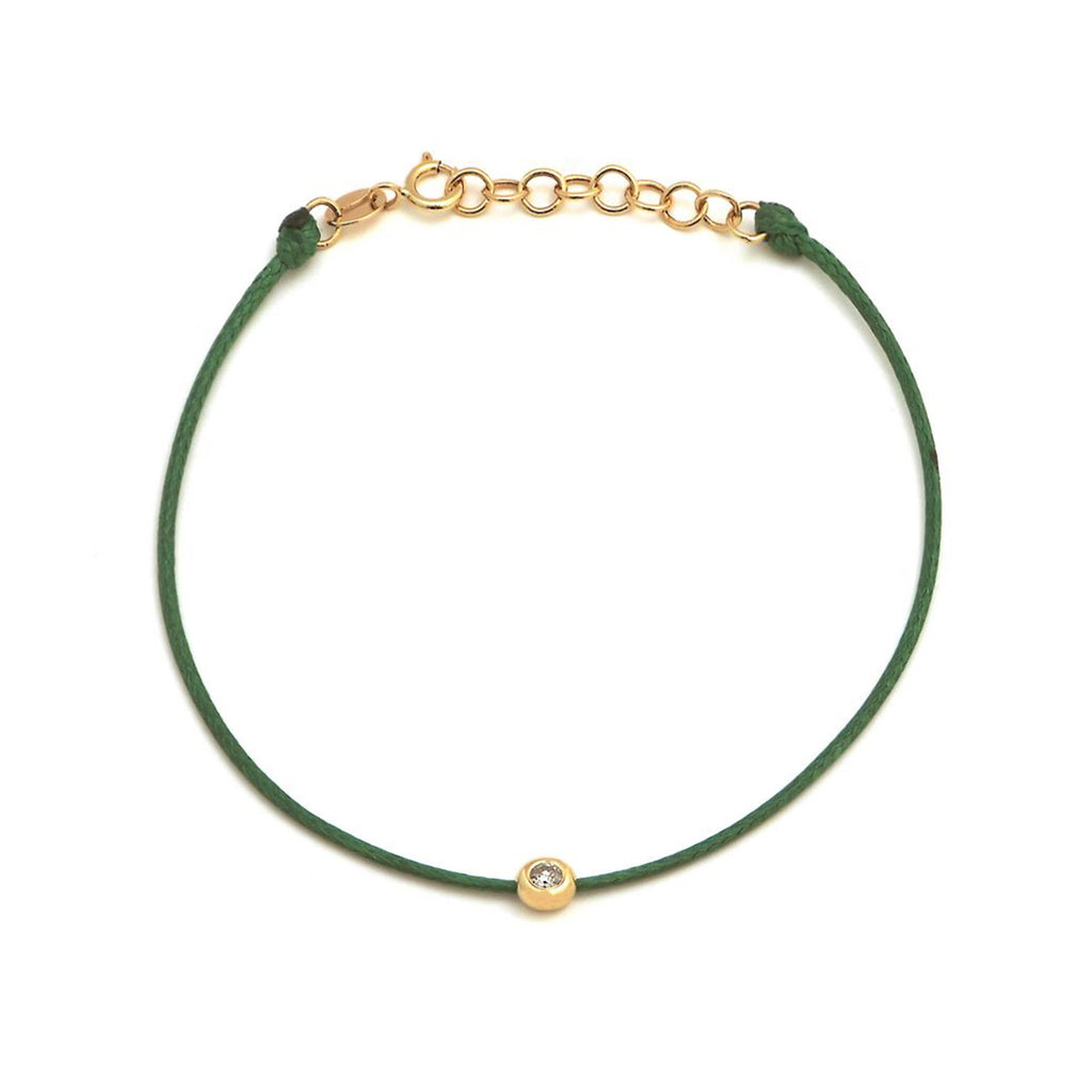 14k Yellow Gold Bezel Diamond Green Cord Bracelet