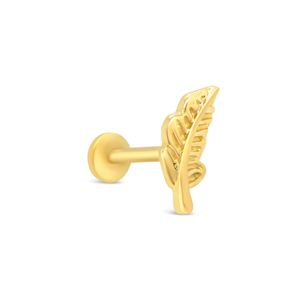 14k Yellow Gold Leaf Cartilage Stud Earring