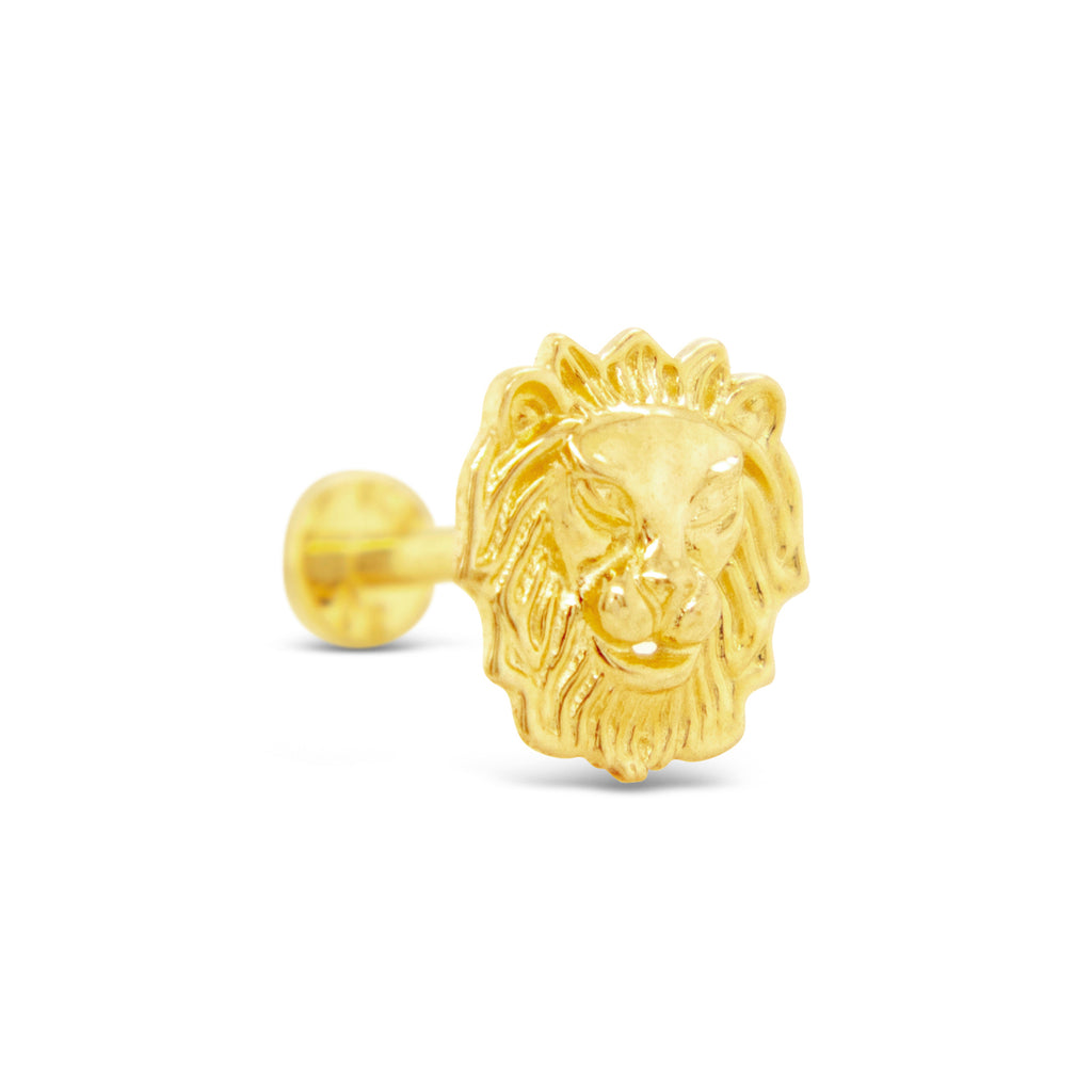 14k Yellow Gold Lion Face Cartilage Stud Earring