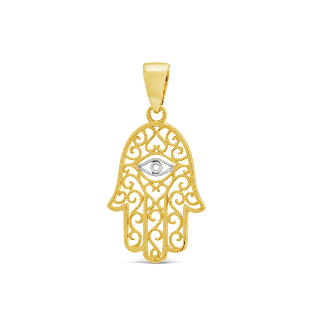 14k Yellow and White Gold Hamsa Pendant