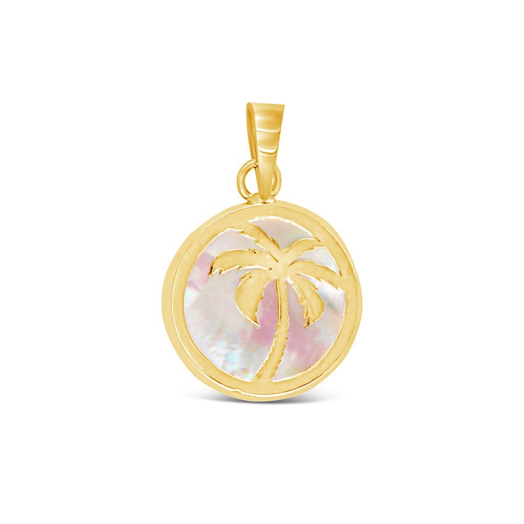 14k Yellow Gold Mother of Pearl Palm Tree Pendant