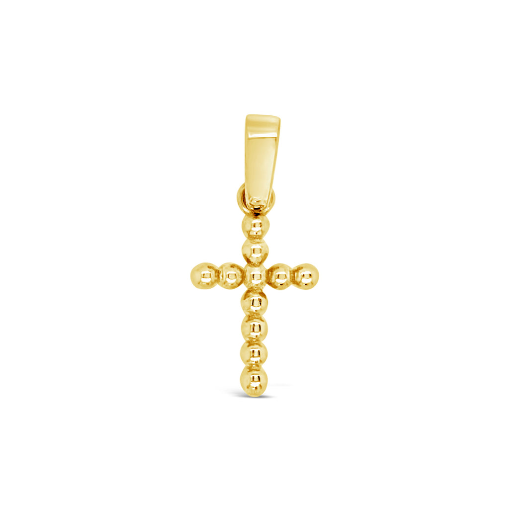 14K Yellow Gold Beaded Cross Charm