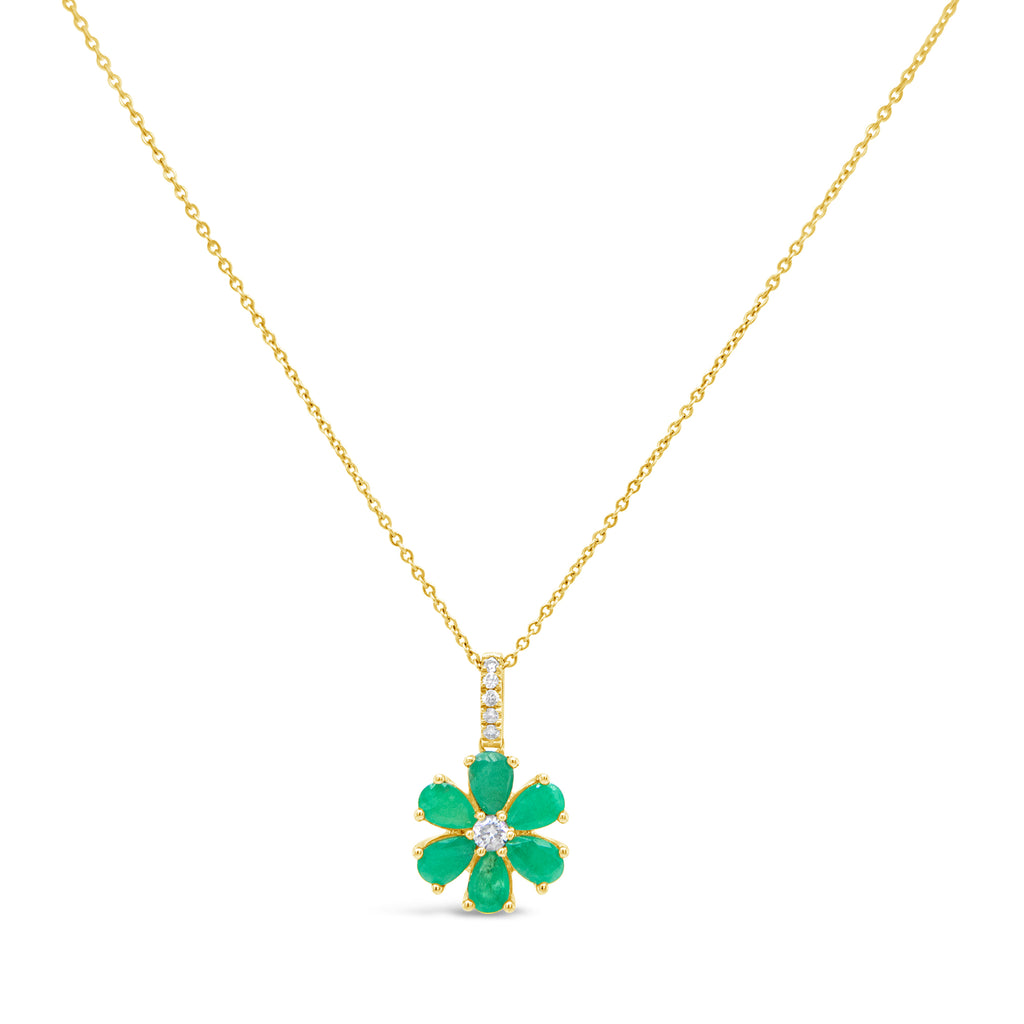 14k Yellow Gold Emerald "Florecita" Flower Pendant Necklace