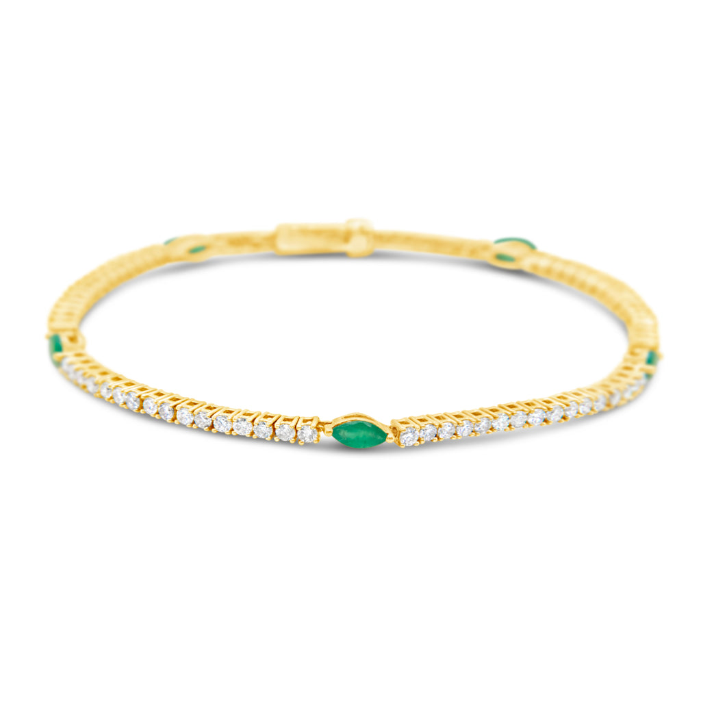 14k Yellow Gold Diamond and Marquise Emerald Tennis Bracelet