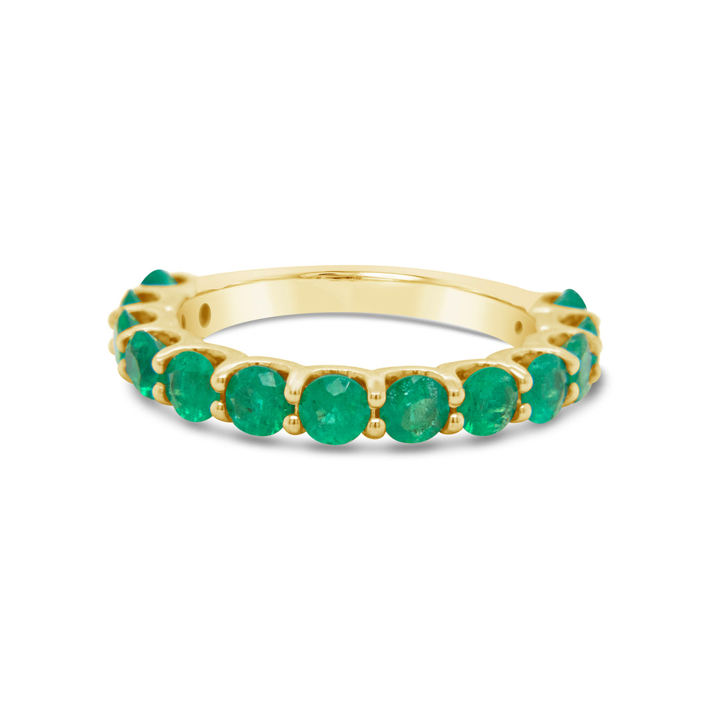 14k Yellow Gold Emerald Half Eternity Band Ring