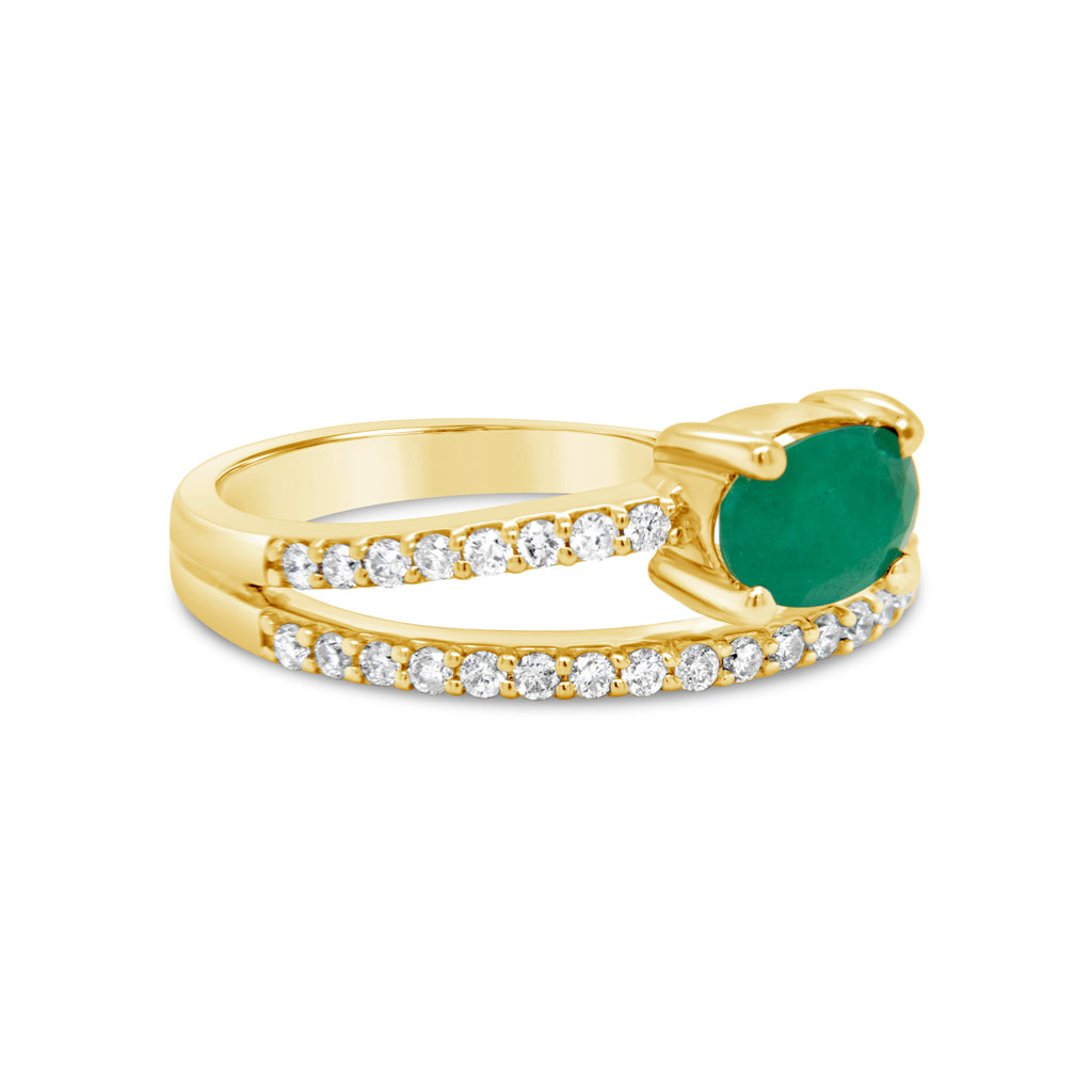 14k Yellow Gold Oval Emerald & Diamond Ring