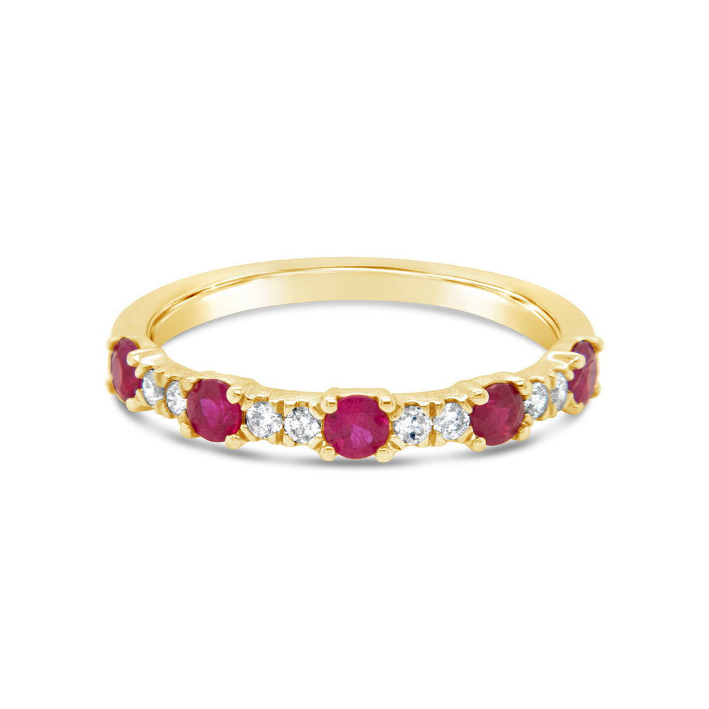 14k Yellow Gold Ruby & Diamond Band Ring