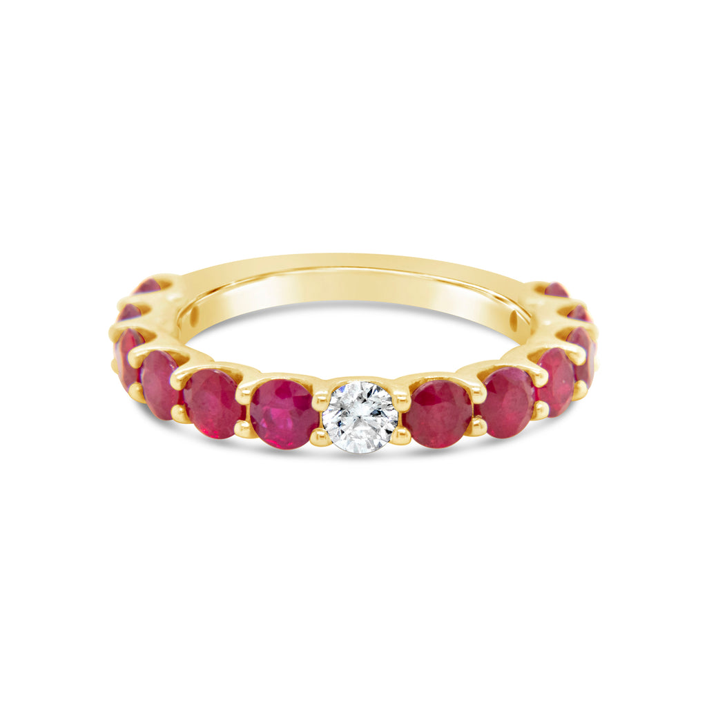 14k Yellow Gold Ruby and Diamond Half Eternity Band Ring