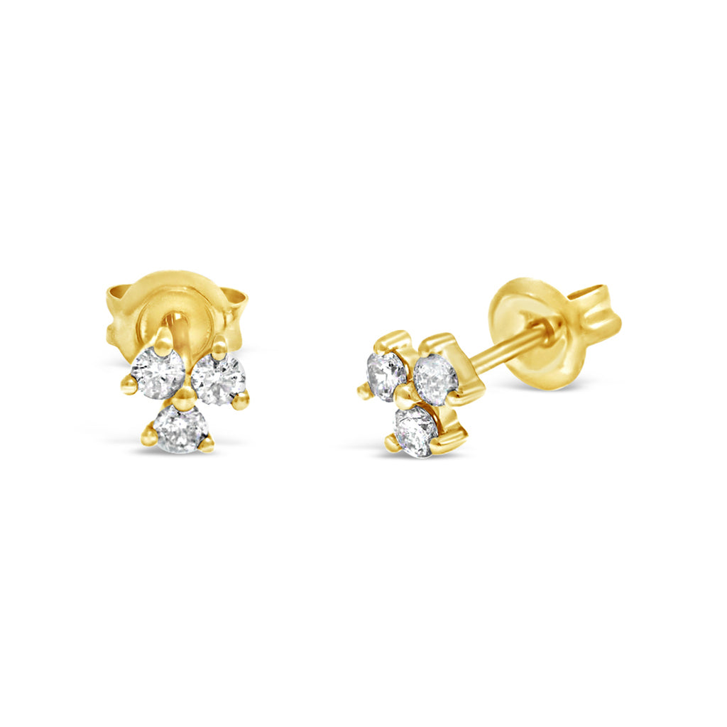 14k Yellow Gold Cluster Diamond Stud Earrings