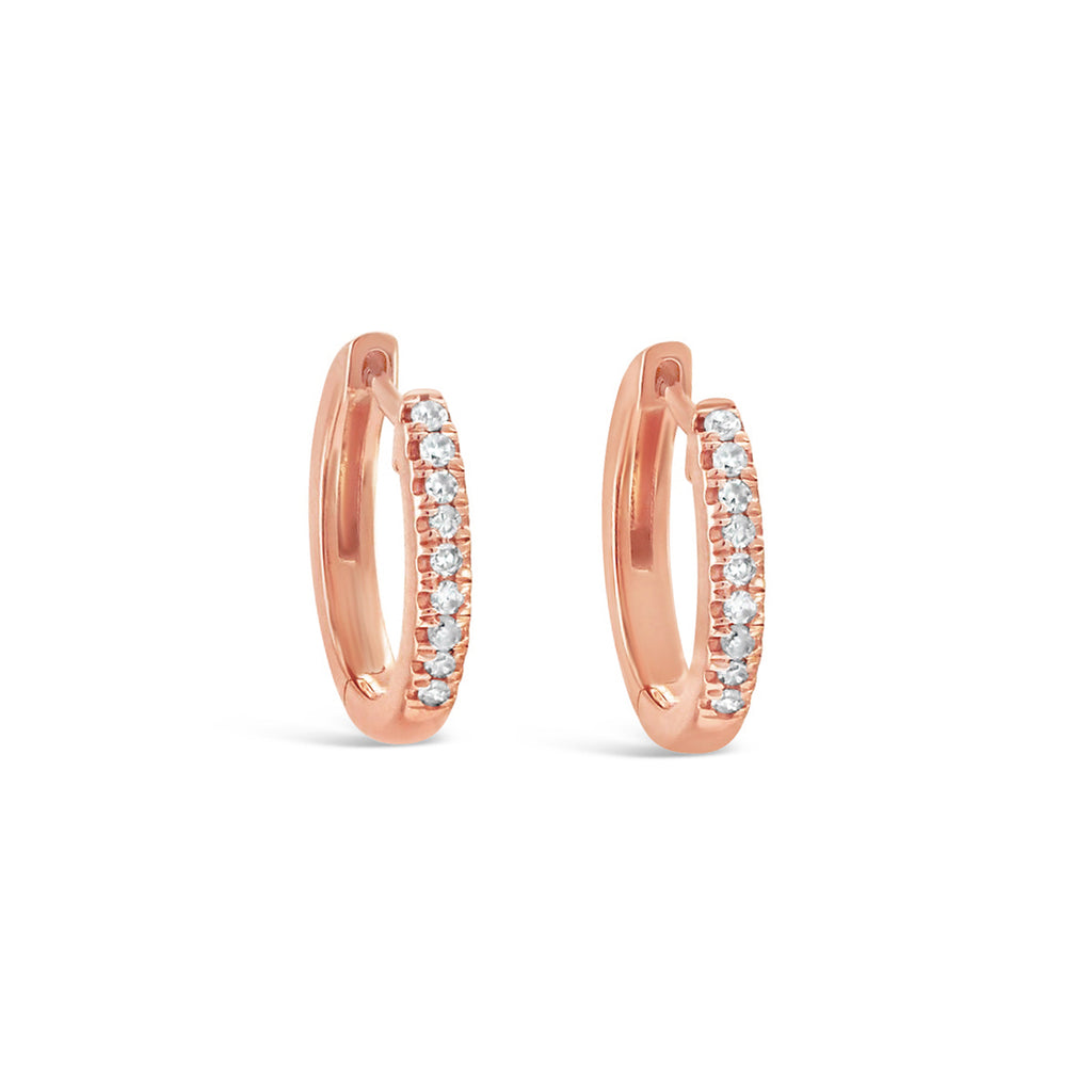 14K Rose Gold Diamond Pave Huggie Earrings