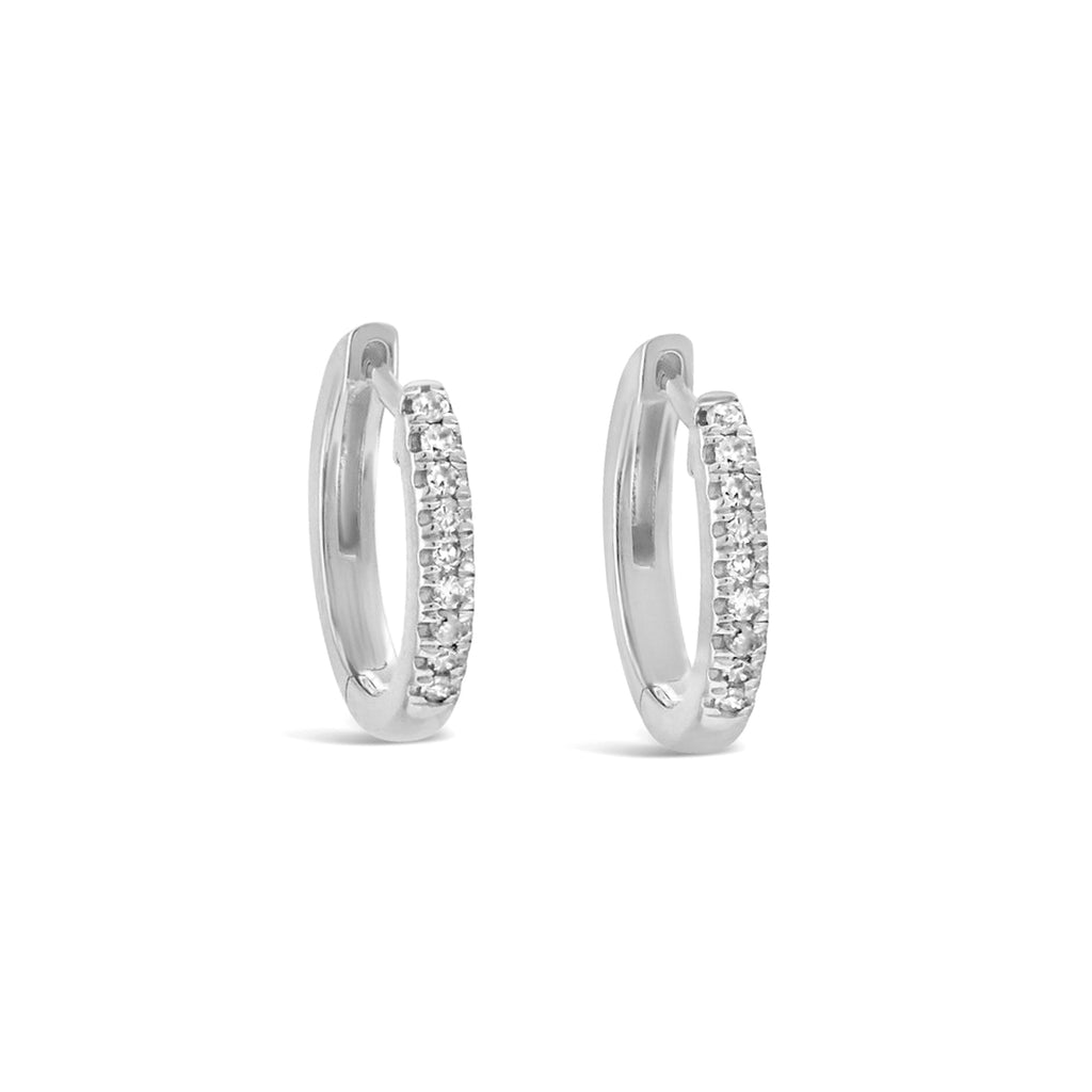 14k White Gold Pave Huggie Earrings