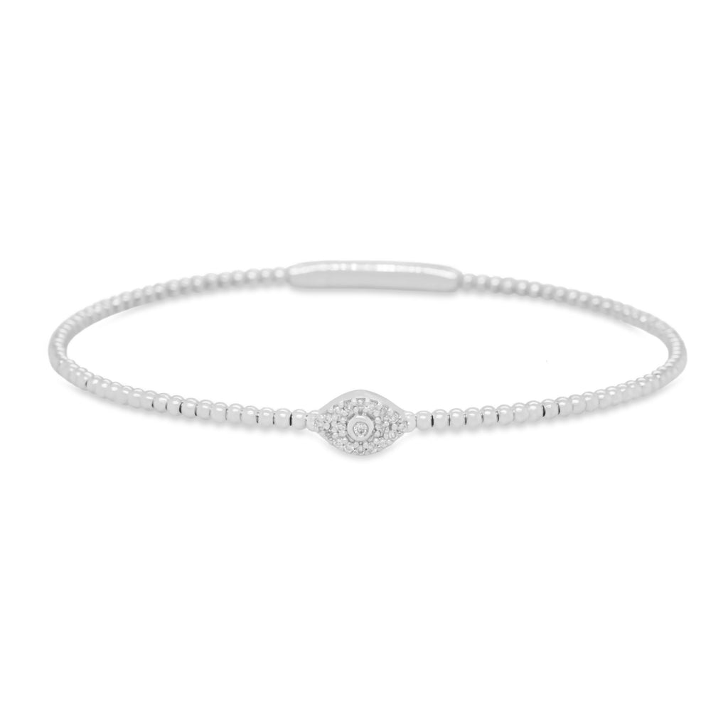 14k White Gold Diamond Evil Eye Bangle Bracelet