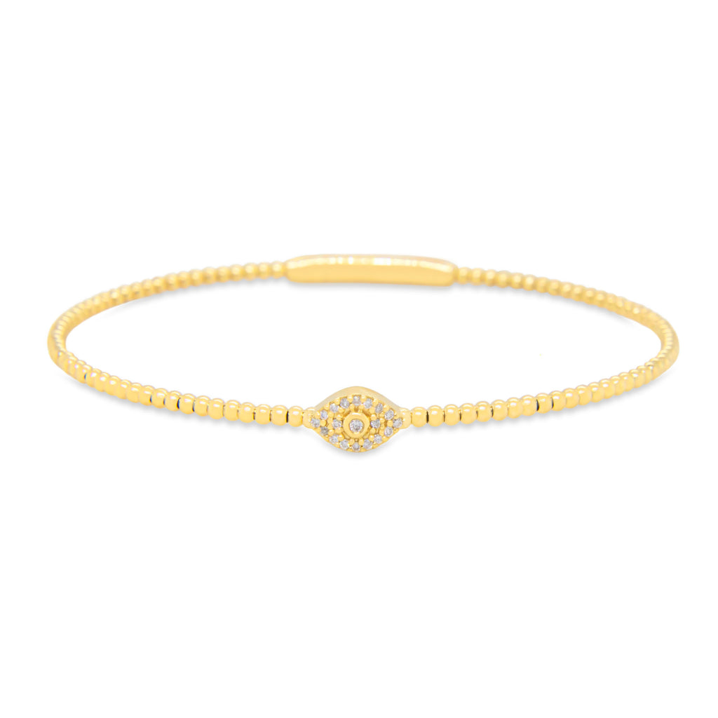 14k Yellow Gold Diamond Evil Eye Bangle Bracelet