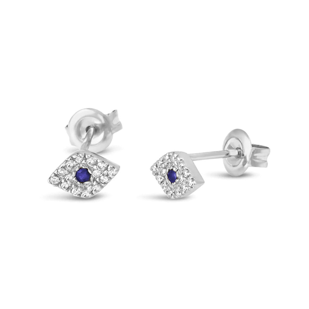 14k White Gold Diamond Evil Eye Stud Earrings