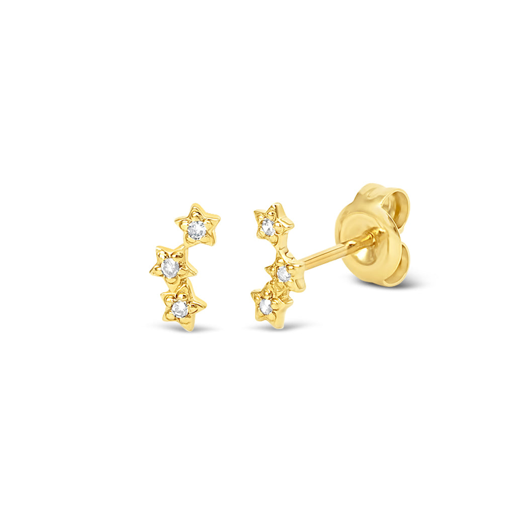 14k Yellow Gold Diamond Star Clusters Stud Earrings