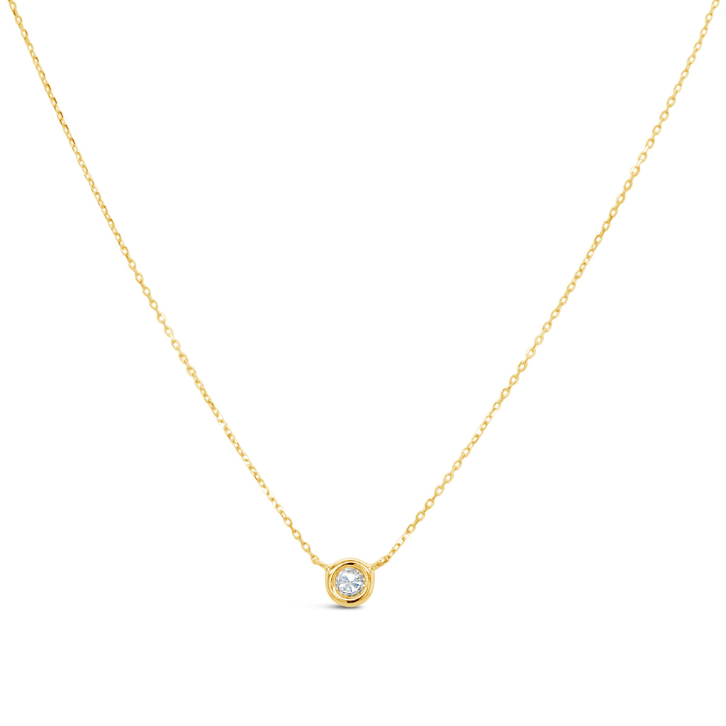 14k Yellow Gold Solitary Bezel .09 CT Diamond Necklace