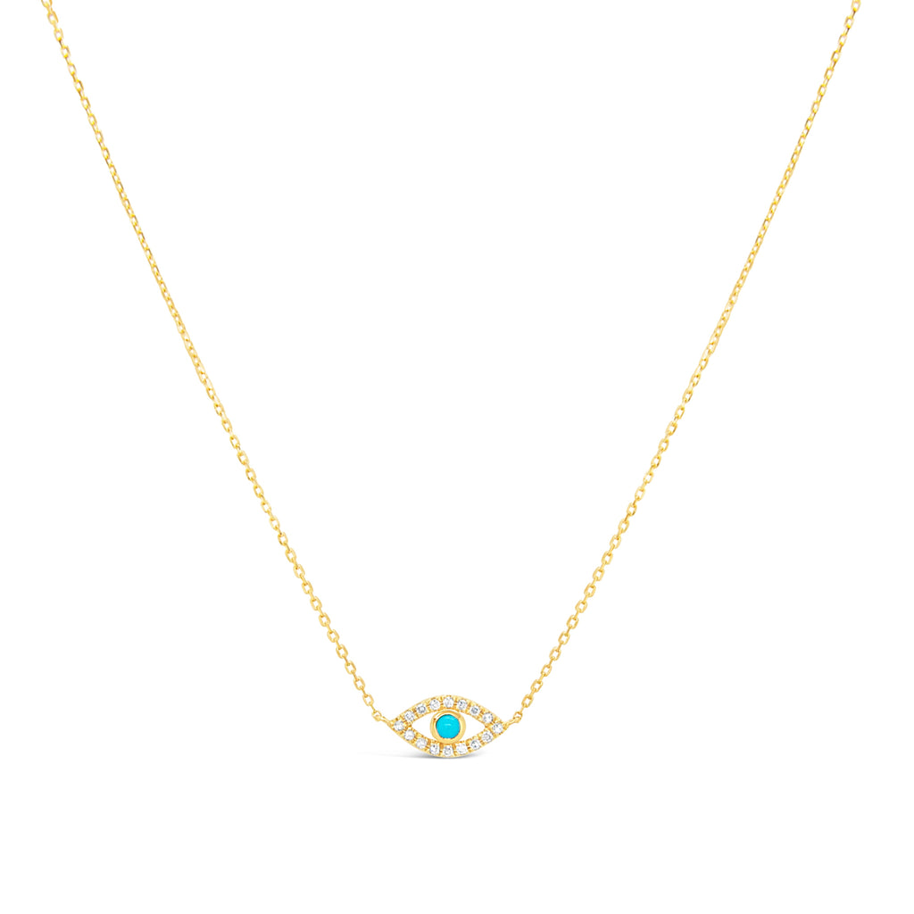 14k Yellow Gold Turquoise and Diamond Evil Eye Necklace