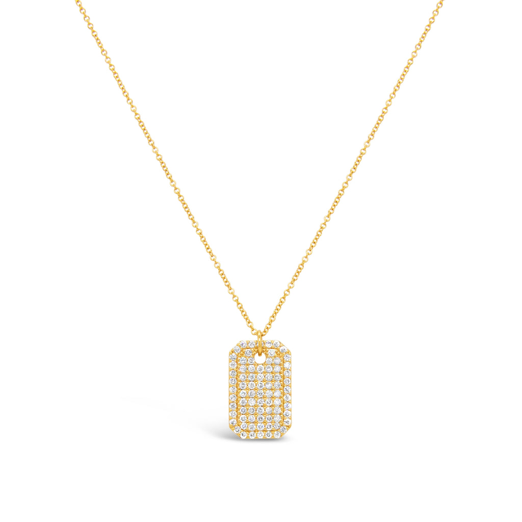 14k Yellow Gold Diamond Dog Tag Pendant Necklace