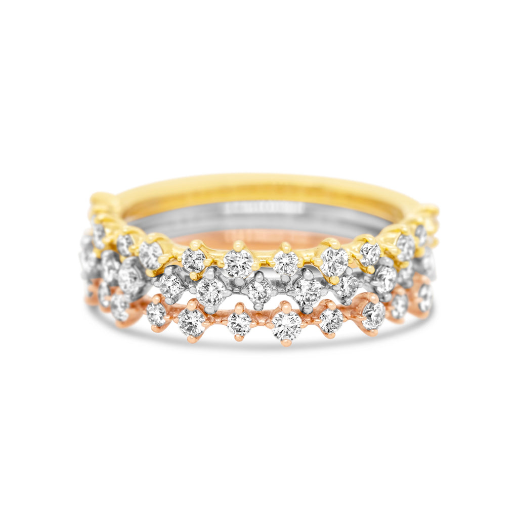 14k Tri Color Gold Stackable Diamond Trio Rings