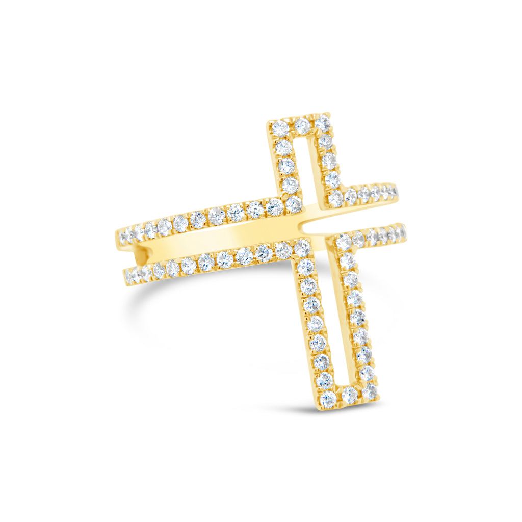 14k Yellow Gold Open Cross Diamond Ring