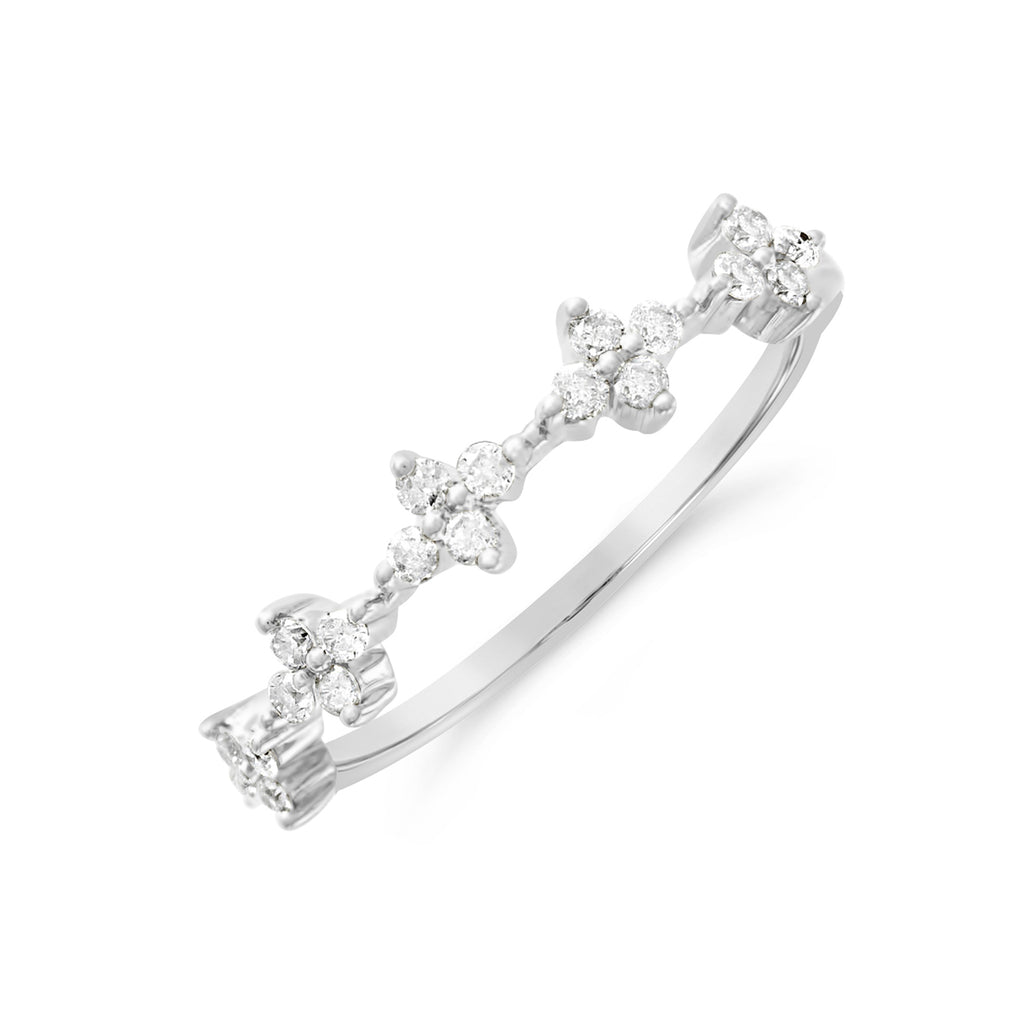 14k White Gold Diamond Flower Cluster Band Ring