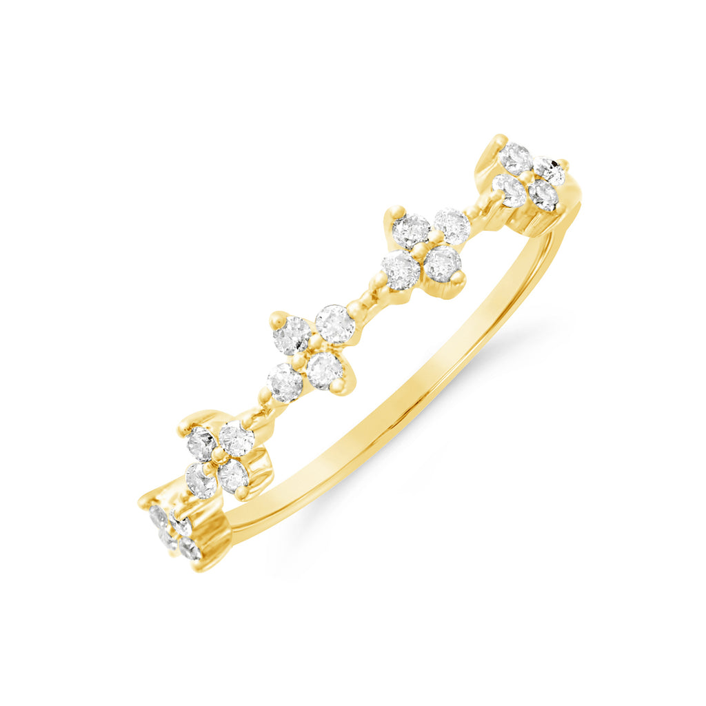 14k Yellow Gold Diamond Flower Cluster Band Ring