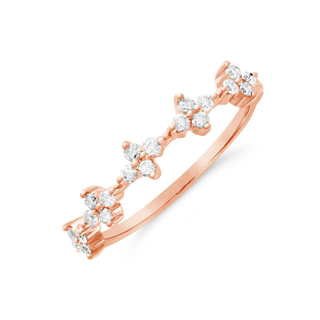 14K Rose Gold Diamond Flower Cluster Band Ring