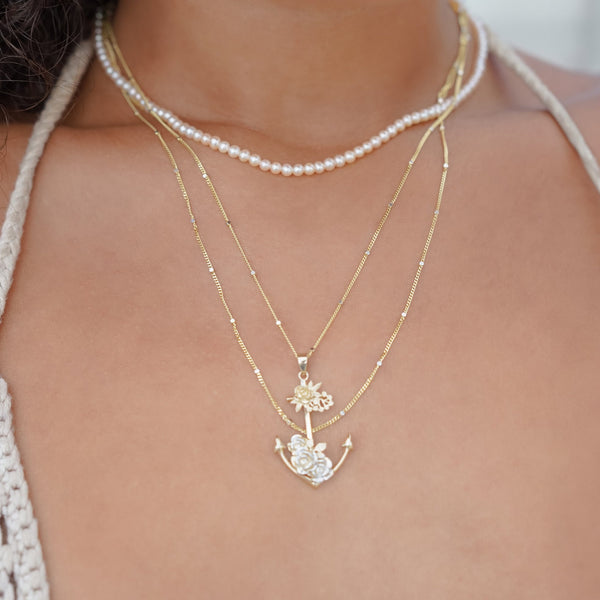 14k Yellow and White Gold Roses & Anchor Pendant