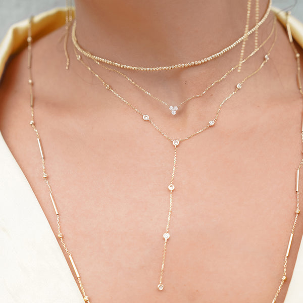 14k Yellow Gold Diamond Lariat Necklace