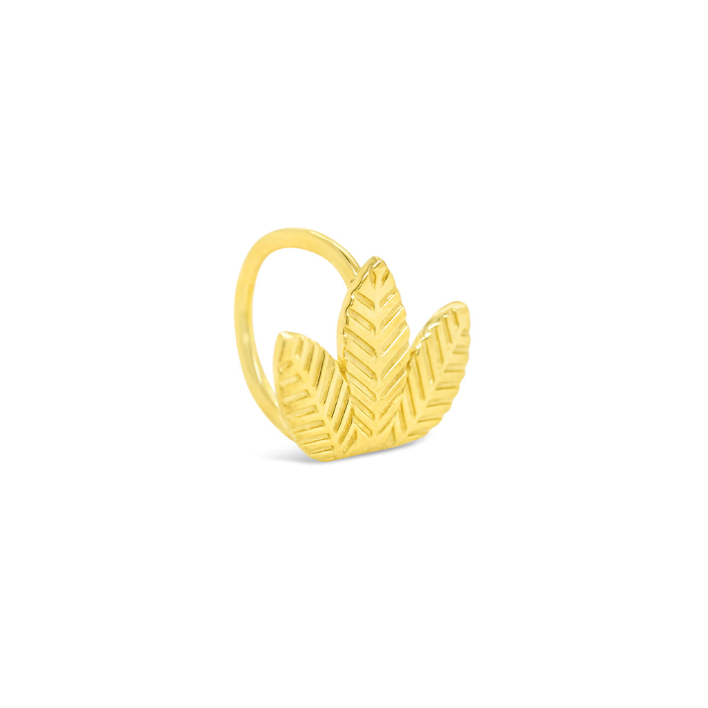 14k Yellow Gold Three Leaves Ear Cuff