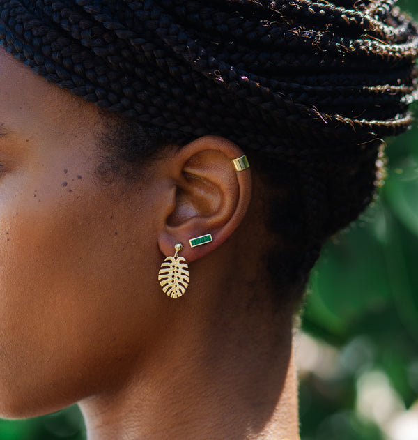 14k Yellow Gold Monstera Drop Earrings