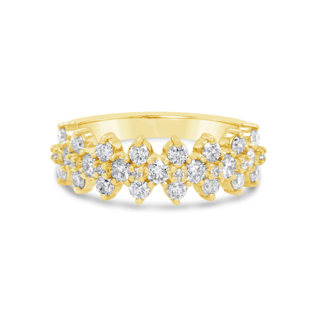 14k Yellow Gold Diamond Cluster Band Ring