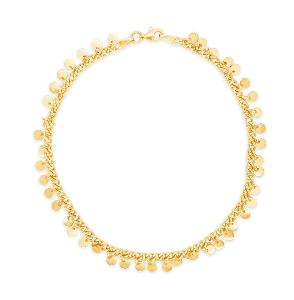 14k Yellow Gold Dangle Disc Cuban Anklet