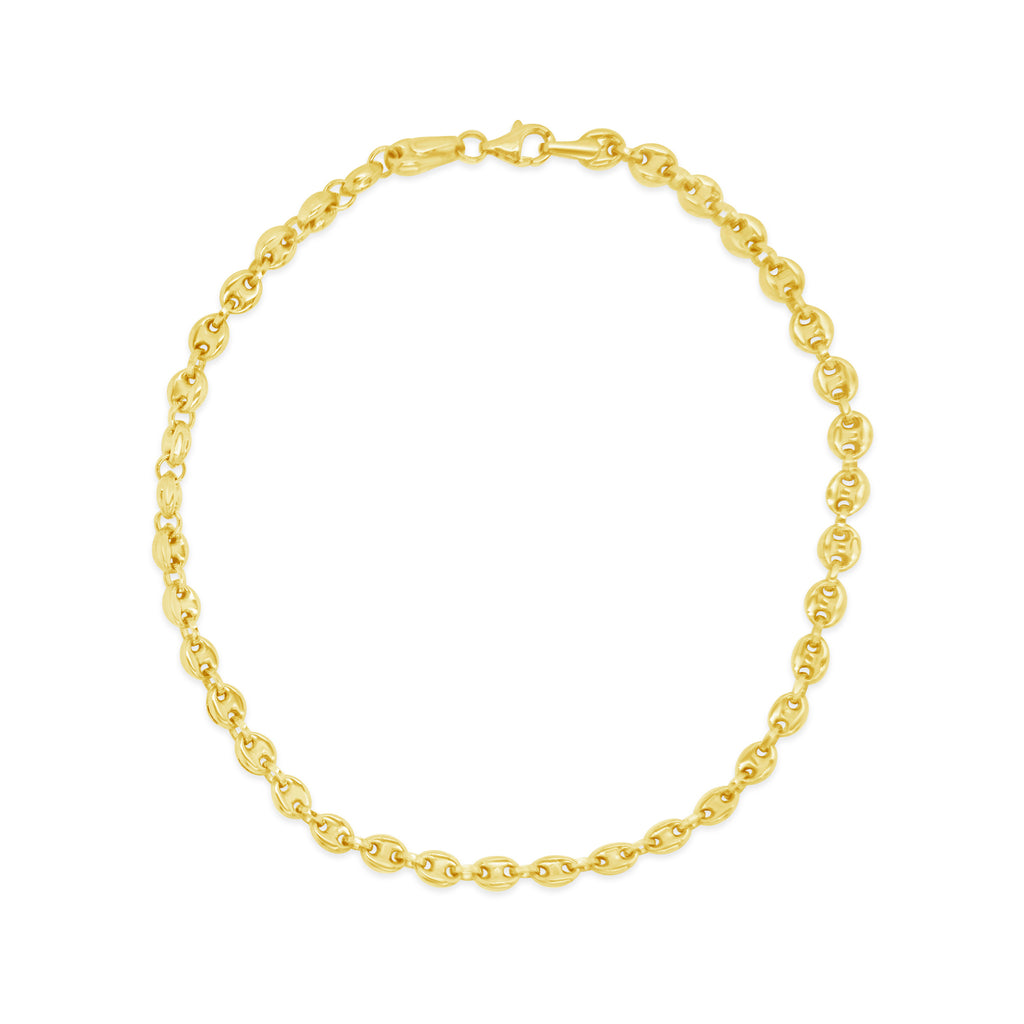 14k Yellow Gold Mariner Puff Chain Anklet