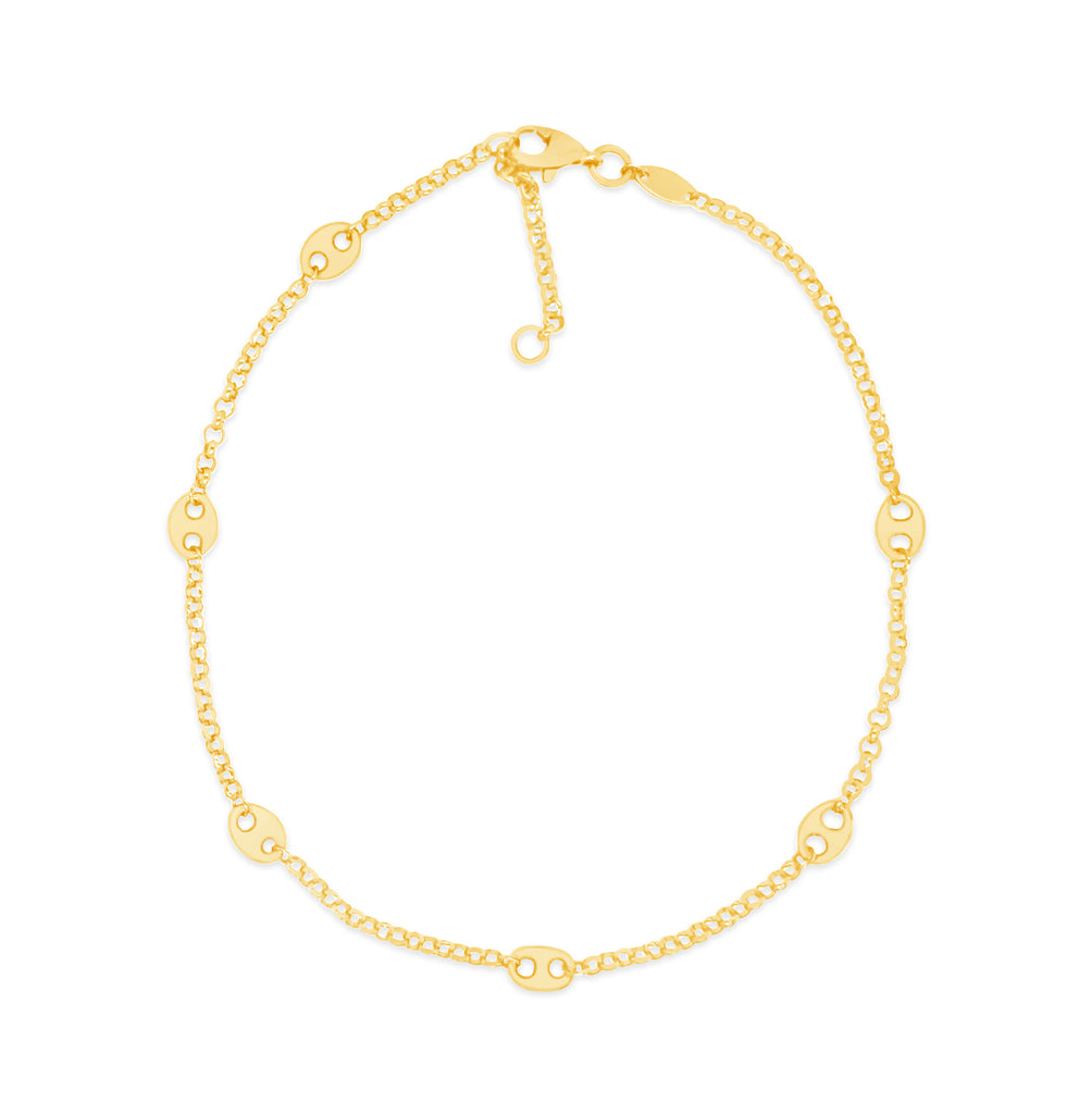 14k Yellow Gold Mariner Puff Station Anklet